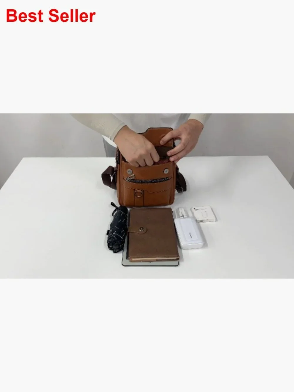 Leather Sling Bag Messenger Bag Crossbody with Multiple Pockets Business Outdoor